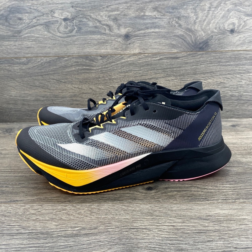 Adidas Adizero Boston 12 Running Shoes Mens 9 Black Yellow IF9212 Lightstrike